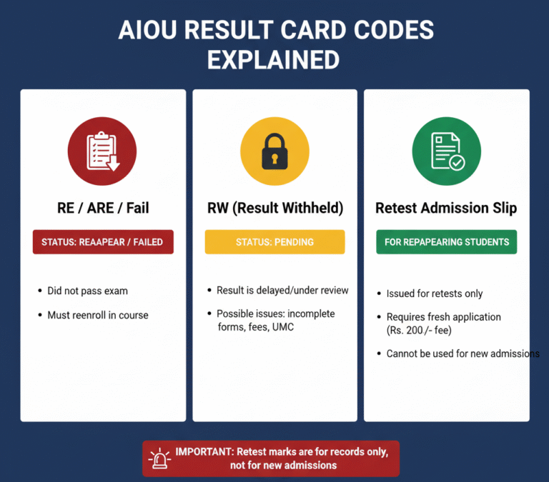 AIOU RE / ARE / Fail | RW Means In Allama Iqbal Open University-Result ...