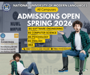 NUML all programs admission guide showing steps, eligibility, and key dates for BS, MS/MPhil, PhD, and short courses across campuses.