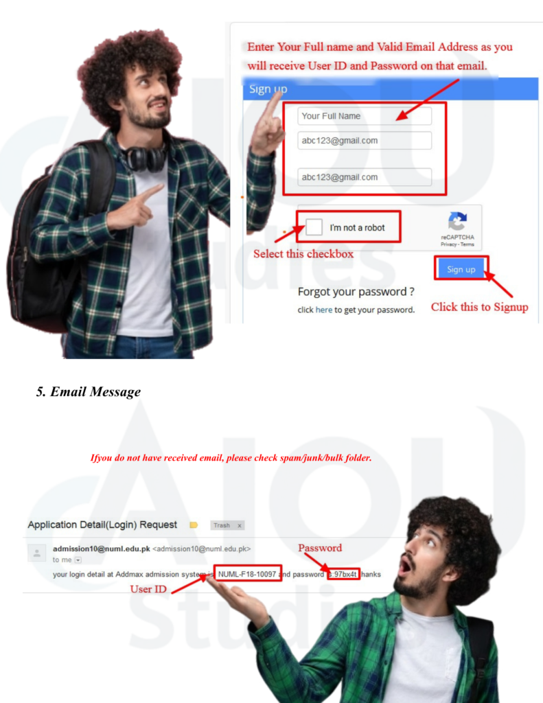 New student signing up on the university student portal, creating an online account.